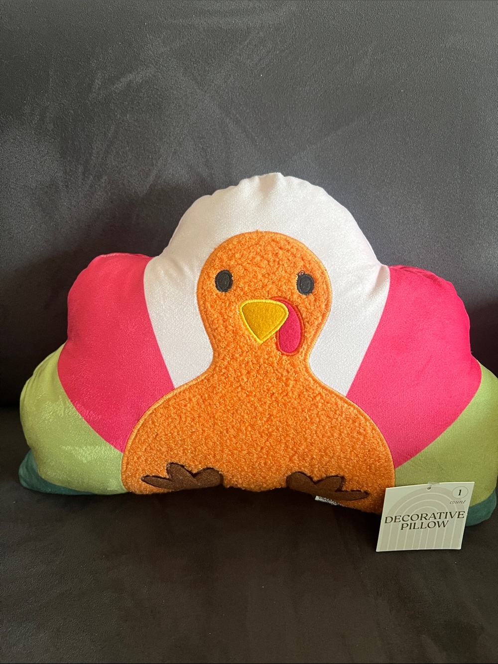 Colorful Turkey Decorative Pillow - Orange, Pink, Green, White